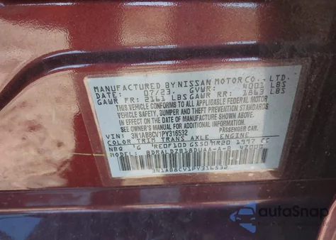 2023 Nissan Sentra Sv Xtronic Cvt z USA, uszkodzony, nr VIN 3N1AB8CV1PY316532